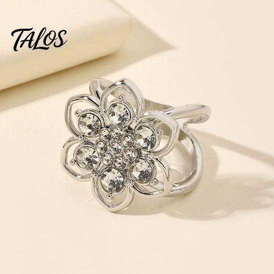 Fashion Scarf Jewelry Rhinestone Flower Ring, Six Petal Clip Floral Accessory Sparkling Holder for Women Shirts Silk Scarves Shawls Decorative Clasp
