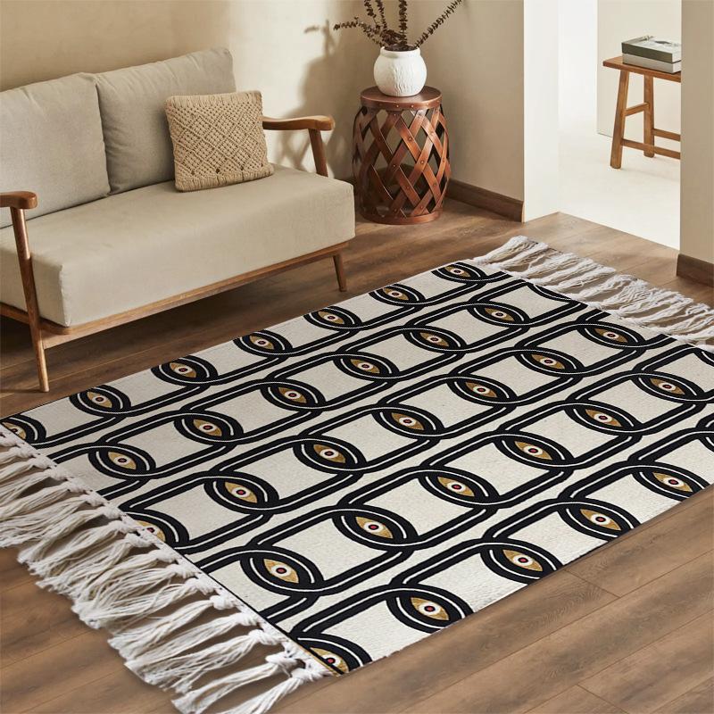 Striped Cotton Linen Rugs with Tassels for Living Room Bedroom Carpets Door Floor Mats Bedside Area Rugs Entramce Doormats