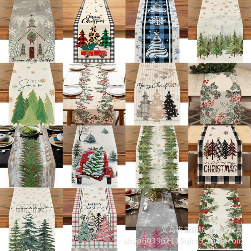 Runner da Tavola Fiocco di Neve Festivo Robusto Lino Decorazione Albero di Natale Copritavola da Pranzo