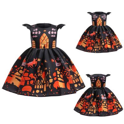 Halloween Mädchen Kleid Bedrucktes Kleid Hexe Rollenspiel Cosplay Kostüm Maskerade Kostüm