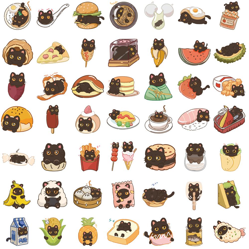 50/100PCS Black Cat Greedy Diary Sticker Classic Harajuku Graffiti Motorcycle Laptop Luggage Coffee Fridge Suitcase Phone Sticke