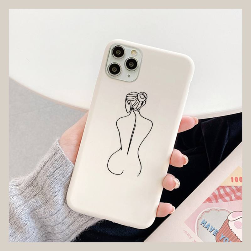 Funny Abstract Sexy Art Lines Phone Case for iPhone 11 12 13 Mini Pro Xs Max 8 7 6 6S Plus X XR Solid Candy Color Case