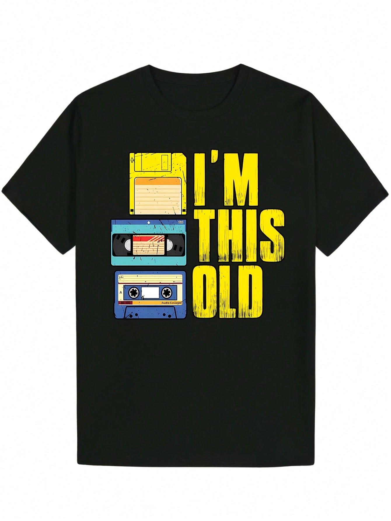 Men s Retro 80s Cassette Tape Graphic T-Shirt - Vintage Music Nostalgia Design with  I M THIS   Slogan & 80s Color Block Print S разноцветный