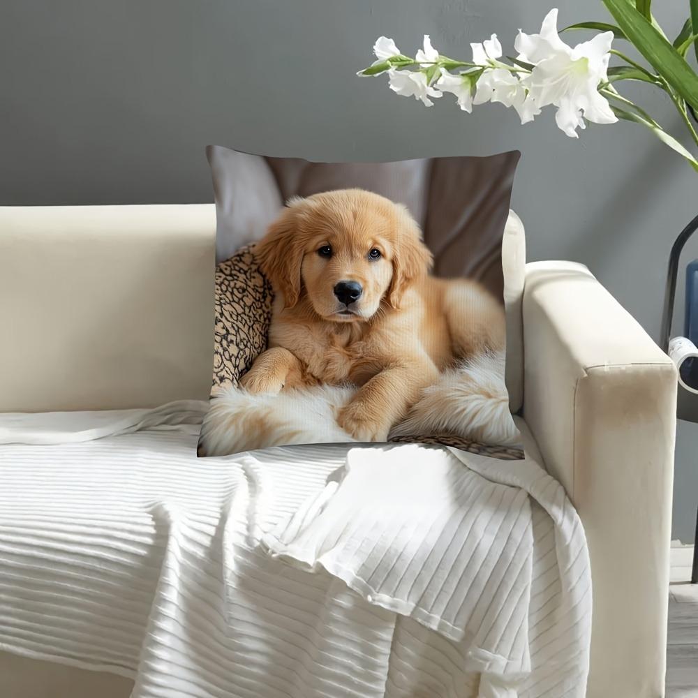 1 Golden Retriever Puppy Printed Pillowcase - Soft Polyester