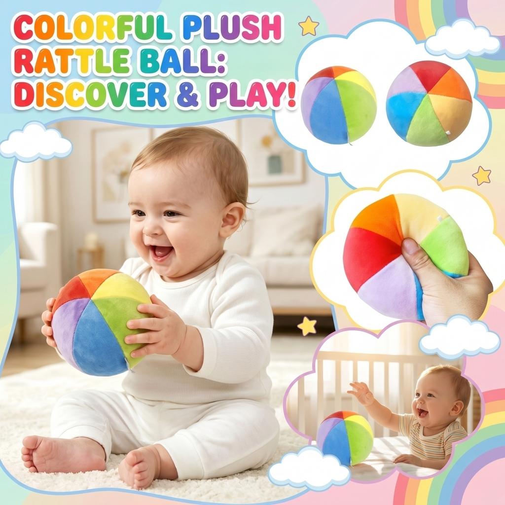 Soft Plush Rattle Ball Baby Handheld Sensory Toy with Bell Inside for Early Development and Hand Eye Coordination