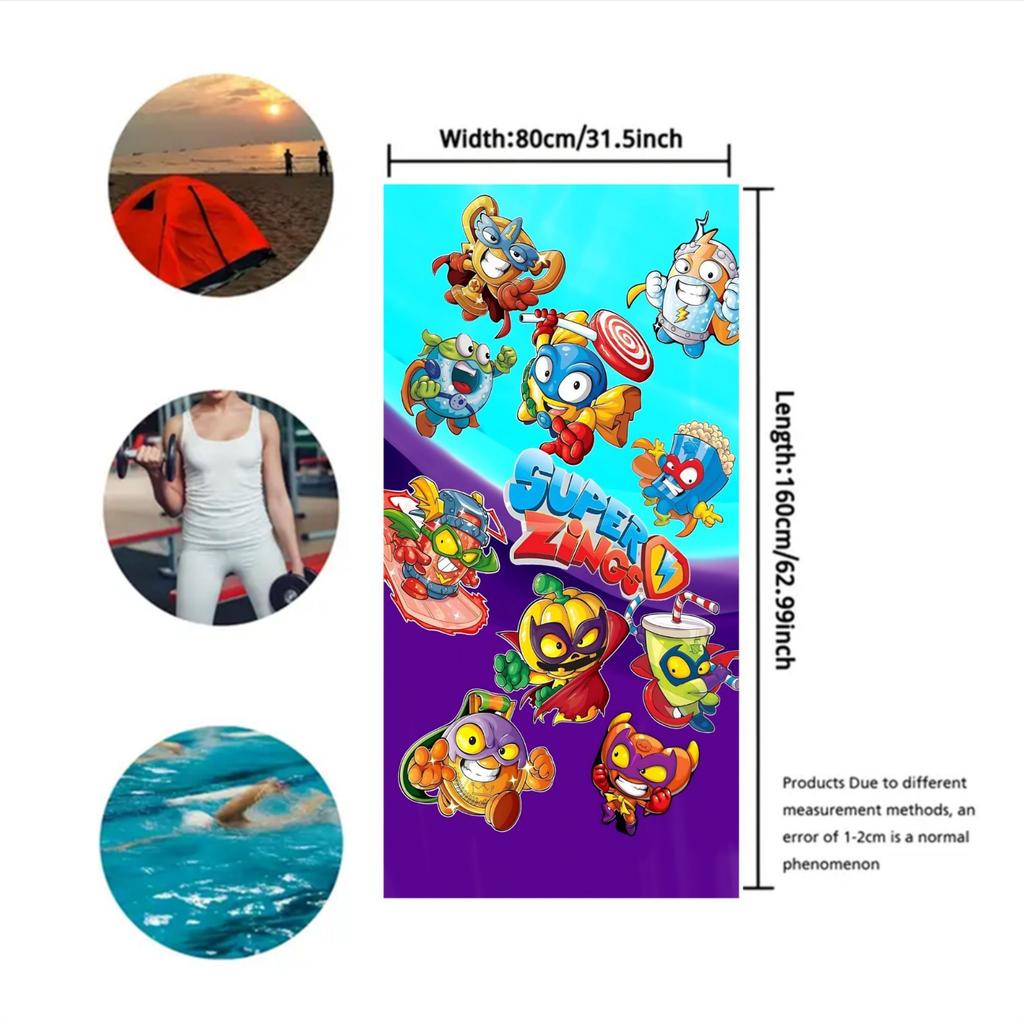 Super Zings Character Collection Beach Towel, Made of Ultra-Fine Microfiber, Perfect for The Beach, Swimming Pool, Gym, And Yoga