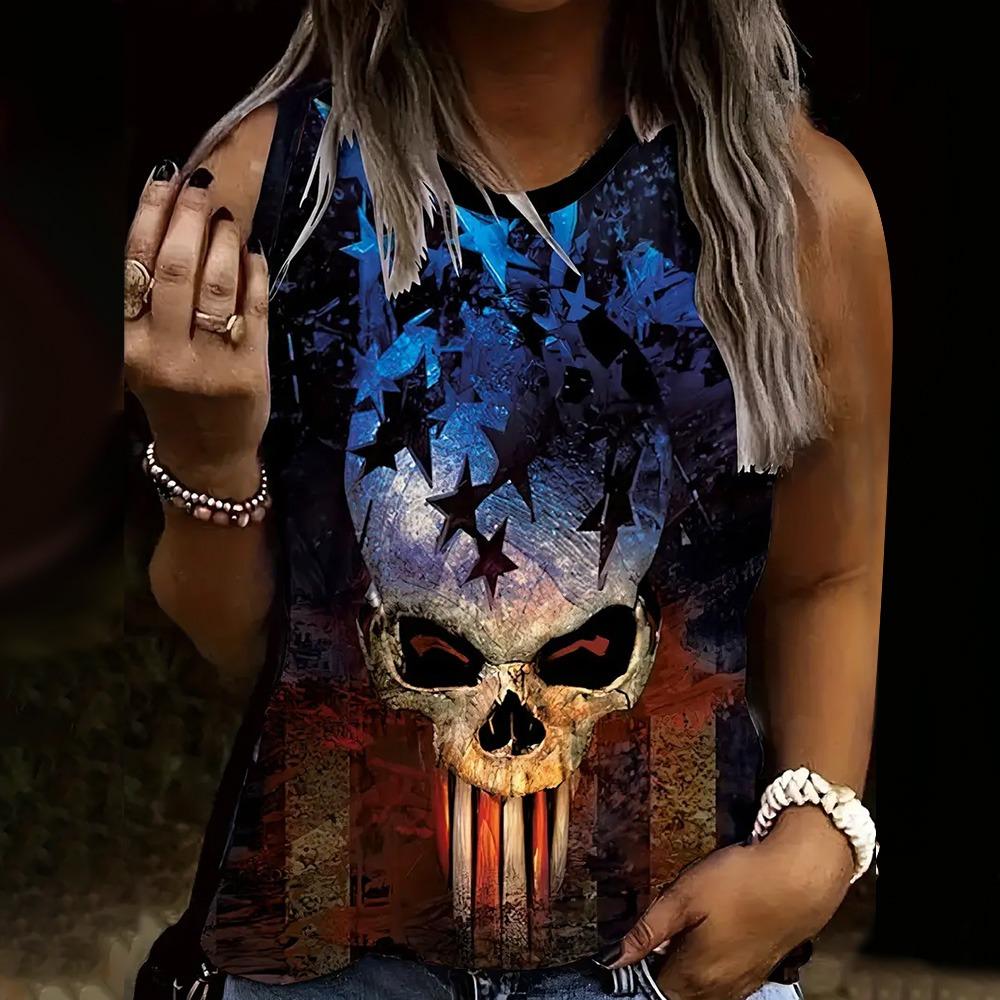 

Модный жилет без рукавов с 3D-принтом в виде черепа, новая повседневная универсальная футболка с круглым вырезом, женская одежда, летние дышащие майки 2024 года M