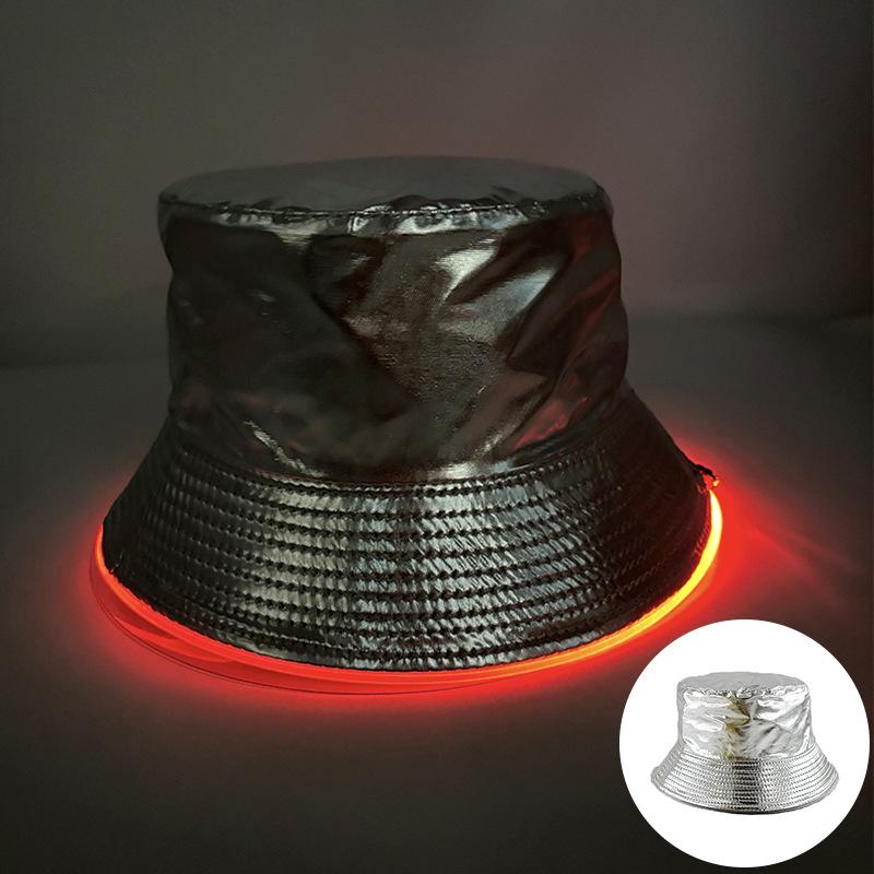 Unisex LED Világítós Hímzett Bucket Kalap Logóval és Egyszínű Lapos Tetővel