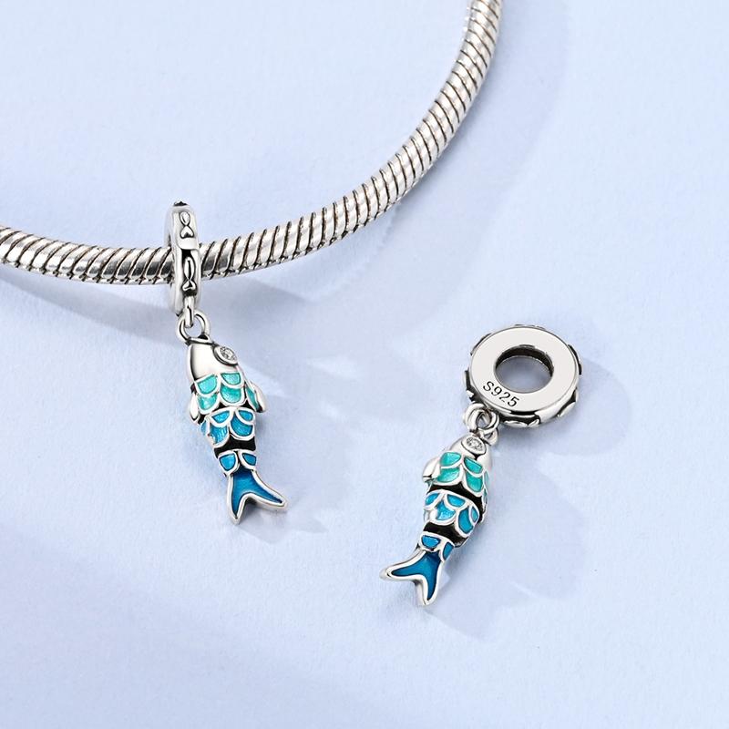 Passen Original Kupfer Charms Perlen Blau Schwimmender Fisch Glänzende Schuppen Charms Für Frauen Feiner DIY Geburtstags Schmuck Geschenke