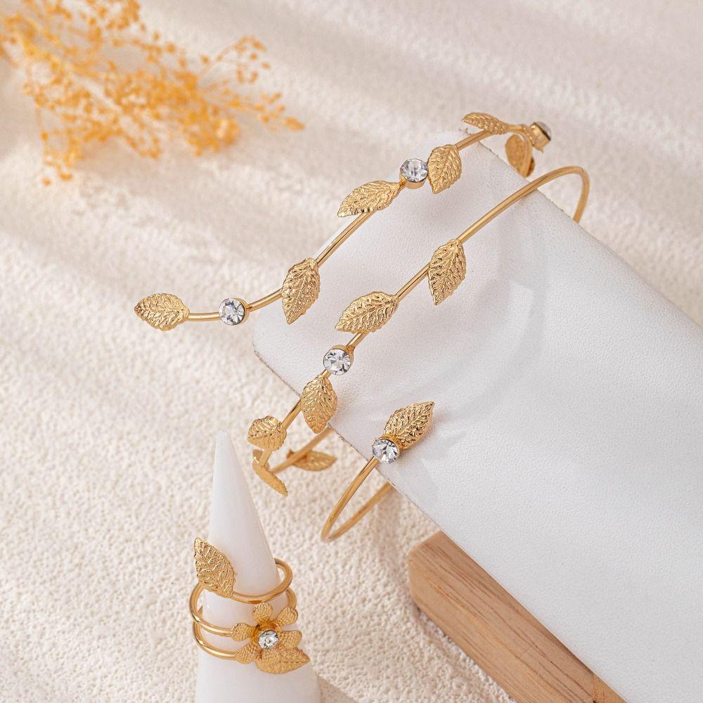 Metal Wide Open Bangle Gold Color Flower Bracelet Elegant Opening Arm Bracelet  Women's Accessories
