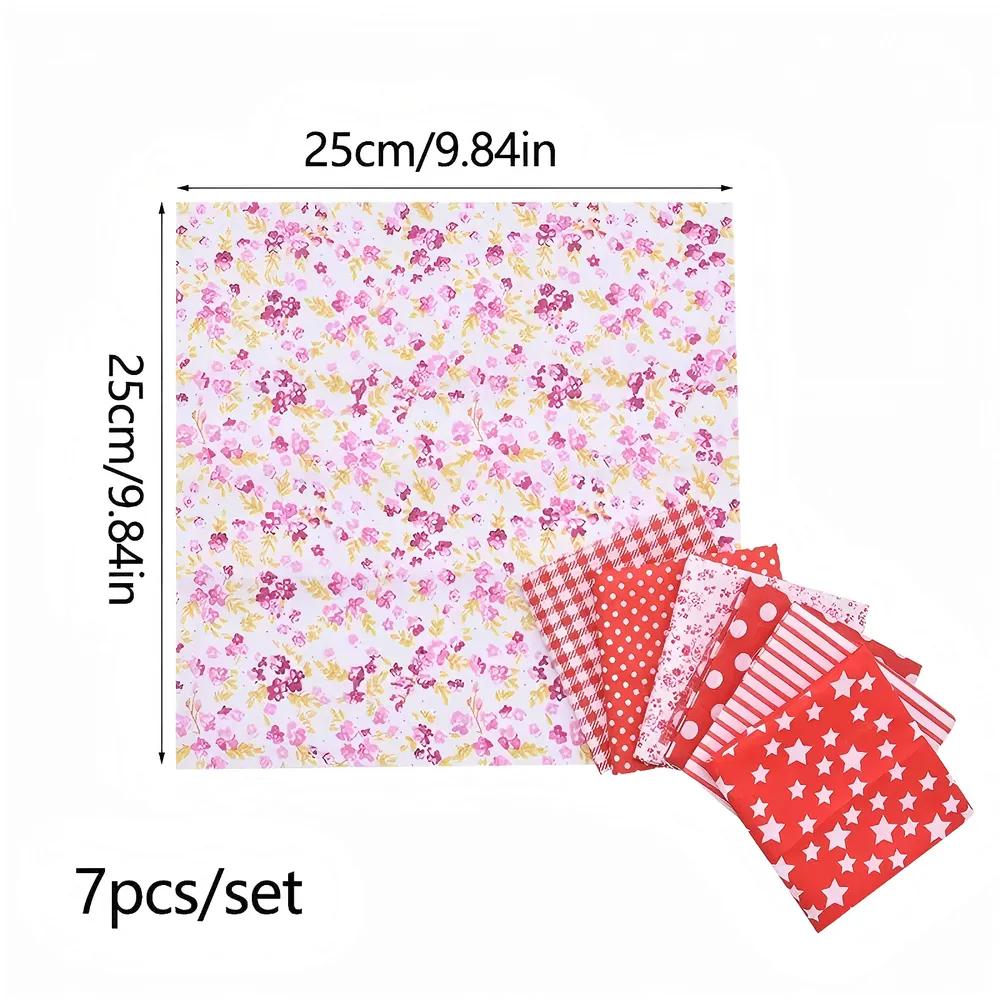 7 floral cotton patches 25x25 cm, ideal for quilting and needlework