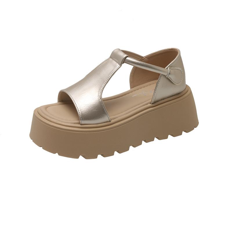 Hollow outer wear versatile French simple open-toed sandals women's 2025 summer thick-soled heightening Roman muffin beach shoes