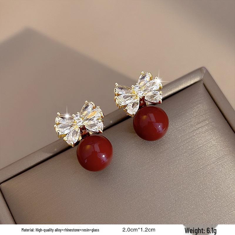 

Серьги-пусеты в ретро-стиле с красной глазурью «капля» для женщин - Уникальный нишевый дизайн начала осени