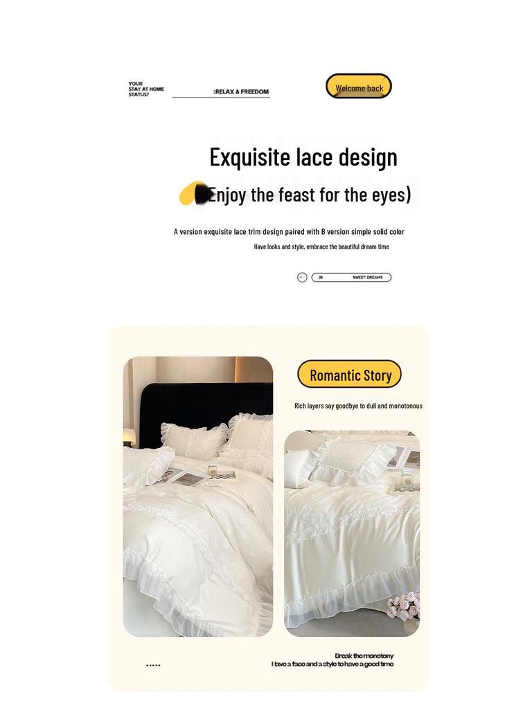 Prinzessinnen-Stil 100er-Zählung Hohe Dichte Weißes Spitzen-Satin Langstapel-Baumwolle 4-teiliges Bettwäsche-Set für Mutter und Baby Klasse A Re Baumwolle