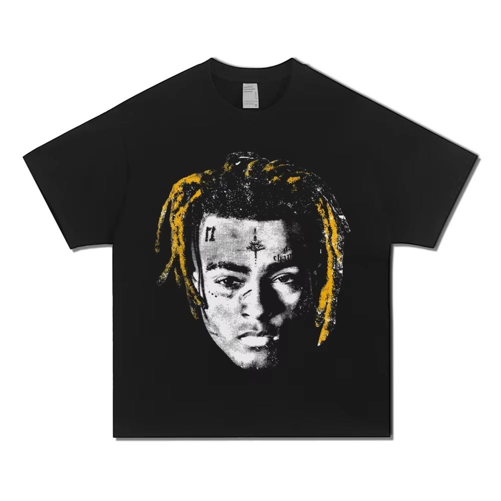 

Y2K Панк XXX Тentacion Портрет Графическая Футболка Мягкий Хлопок Короткий Рукав Свободный Крой Круглый Вырез для Парней Девушек Хип-Хоп Уличная Одежда M