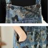 Plus Size Korean Style Stylish Streetwear Overall Straps Print Denim Wide Leg Jeans Basic Ladies' Casual Loose Vintage Romper