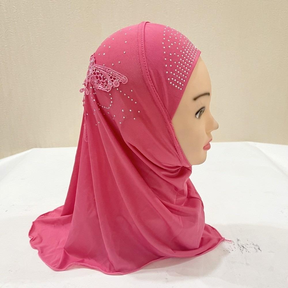Lace Rhinestone Decor Kids Hijab Breathable Headscarf Charming Head Wrap  Casual