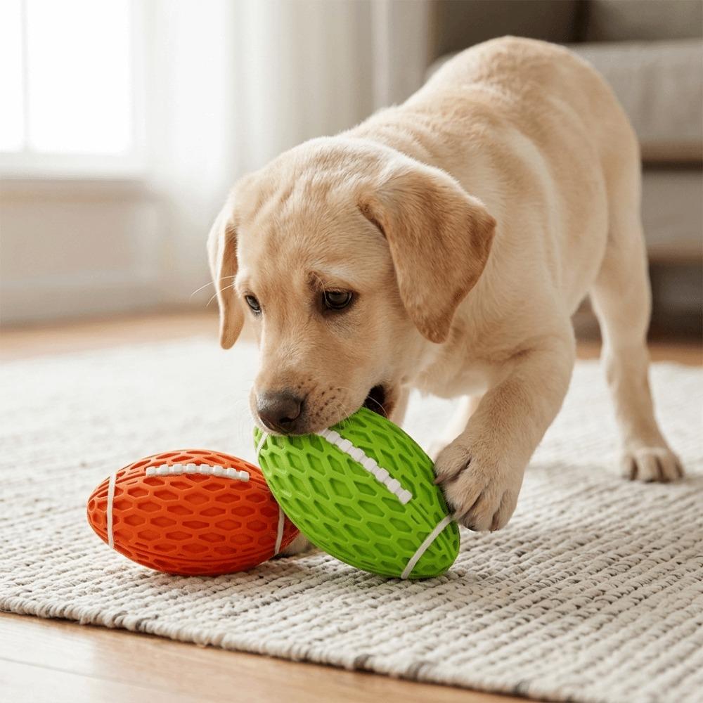 Bite Tough Squeaky Rugby Ball Rubber Dog Molar Toy Indestructible Dog Toy  Teeth Grinding Clean
