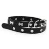 Punk Stil Leder Choker Halskette mit Knochenanhänger Verstellbarer Verschluss für ausgefallene Streetwear-Mode