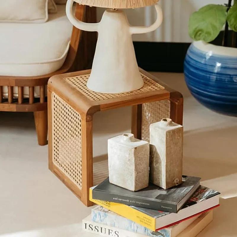 Rattan Small Square Table Solid Wood Coffee Ash Minimalist Japanese Side 2024 New