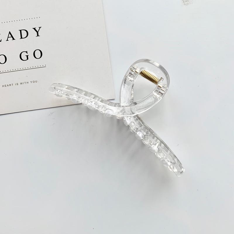 

Корейская большая металлическая заколка для волос со стразами и жемчугом - стиль акулы