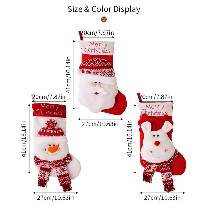 Set Of 2 Plush Santa/Snowman/Elk Christmas Socks Hanging Gifts Bag for Home Stylish Festives Season Decoration