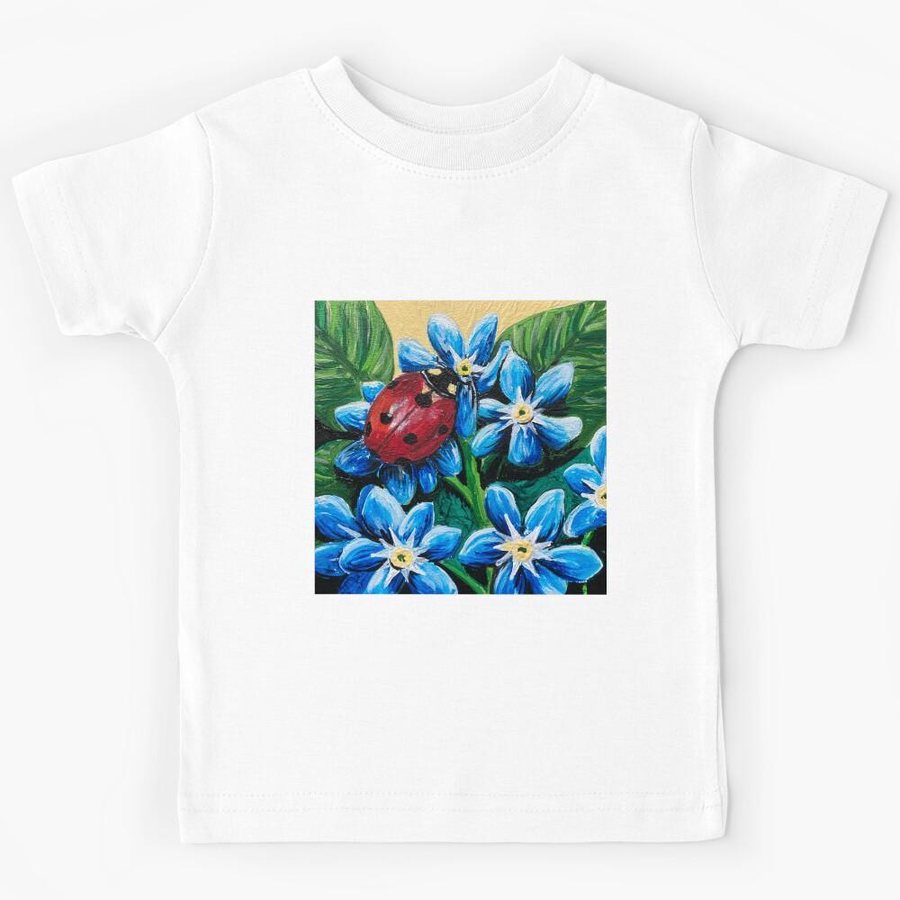 Lady Bug on Blue Flowers - #3 in a series of 4 Kids T-Shirt 130