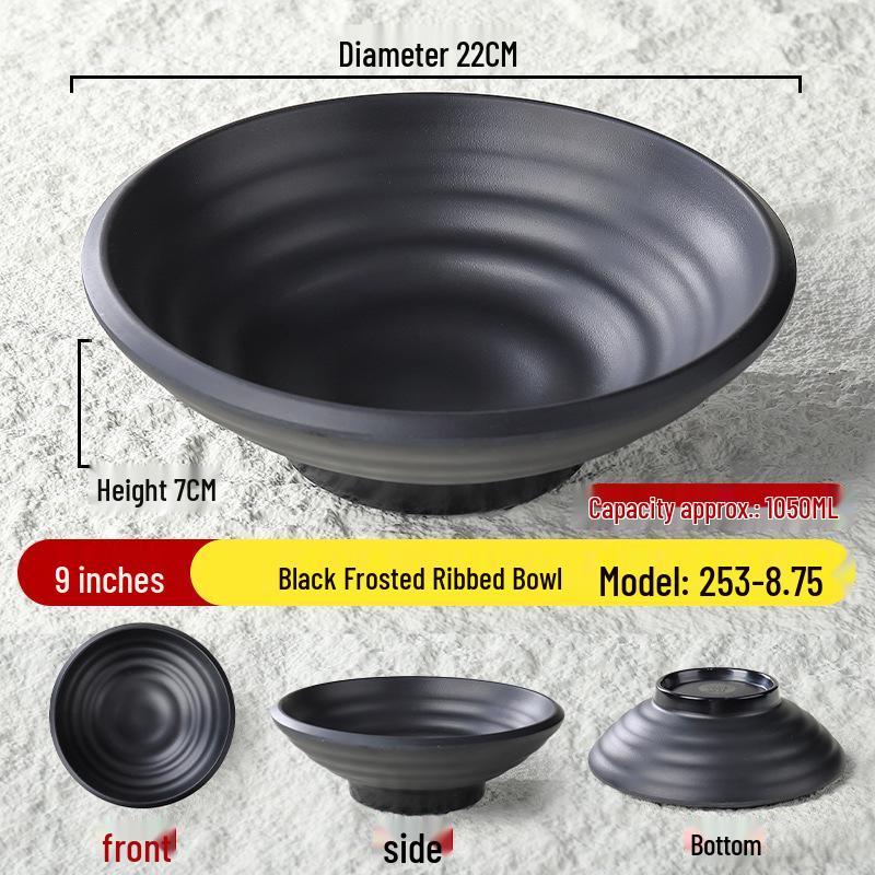 Melamine Black Matte Wide Mouth Noodle Bowl - Drop-Resistant, Perfect for Ramen, Luosifen, Mala Tang