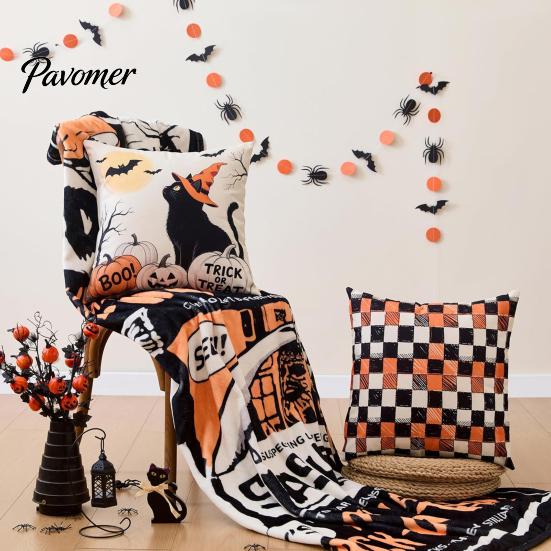 Square Sofa Cushion Protectors Halloween Ghost Cover, Retro Pumpkin Throw Pillow Case, 18x18 Covers Inch Washable Cover for Couch Bed Decor Breathable
