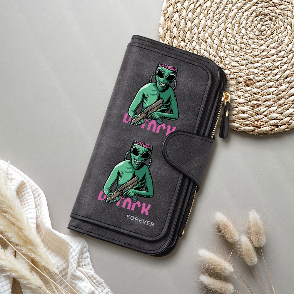 Cool Alien Printed Long Wallet Multi Slot Purse for Daily Use