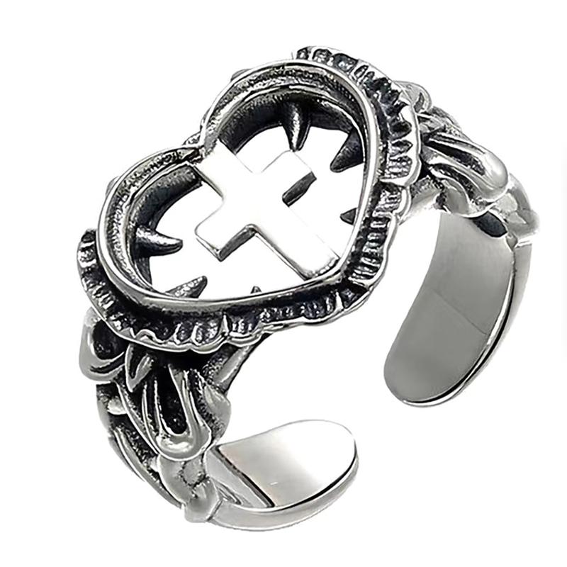 

Fashion Cross Heart Open Rings for Unisex Hip Hop Adjustable Devil Horns Weaving Strip Gothic Ring Jewelry Couple Gifts