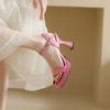 2025 Summer Platform Women's Shoes with One Word Fashion Square Head High Heels Thick Heel Waterproof Table Barbie Pink Sandals 9cm