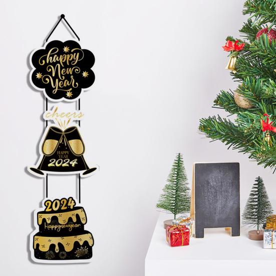 3ks 2024 Dveřní plaketa na Silvestrovský večírek se závěsným lanem Vytvořte slavnostní atmosféru Jemné zpracování Dveřní cedule