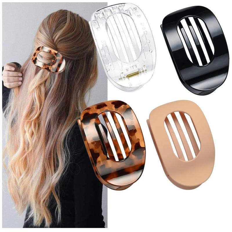 

4 шт. Плоские овальные заколки для волос для пучка, Сильный захват, Зажим-акула, Минималистичные смоляные заколки для волос, Изогнутый дизайн, Низкопрофильный аксессуар