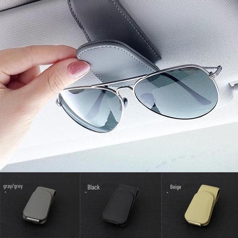Magnetic Leather Car Sun Visor Glasses Holder