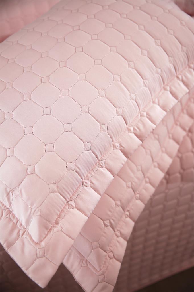 Estiva Quilted Bedspread Set 3pcs, Coverlet 250x260, Pillowcase 50x70, Double Size, Powder