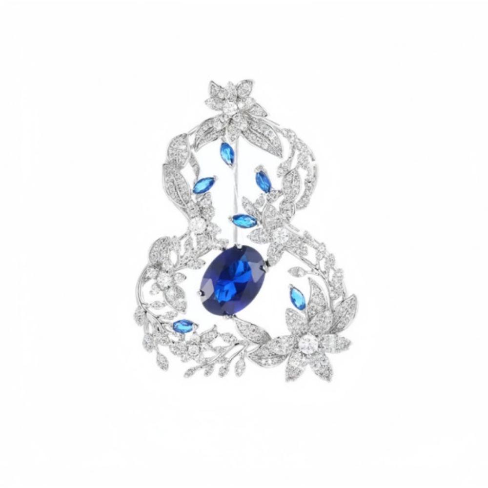 Gourd-Shaped Floral Brooch Electroplated Multi-Functional Brooch Floral Pin Oriental-Western Decorative Brooch For Waist Gifting синий