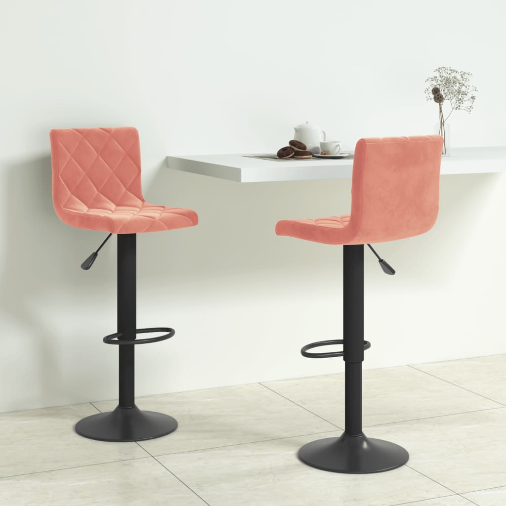 Bar Stool Set of 2 Pink Velvet