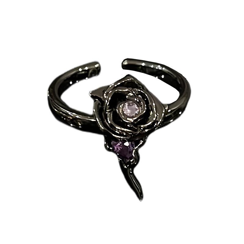 Dunkle Persönlichkeit Rose Offener Ring Nischen Design Süß Cool Stil Hohes Gefühl Luxusring Damen