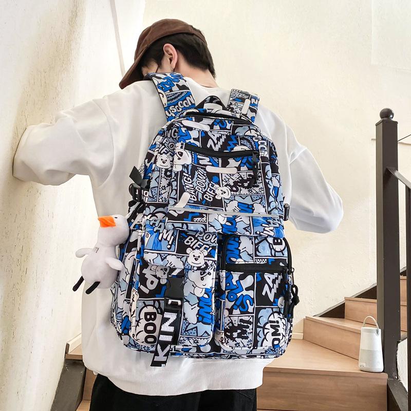 Fashion new casual backpack fashion graffiti large capacity bag female couple high school junior high school primary school bag