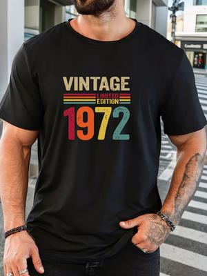 Retro 1972 Vintage Limited Edition Print Mens Crew Neck Short Sleeve Casual Basic Summer Daily