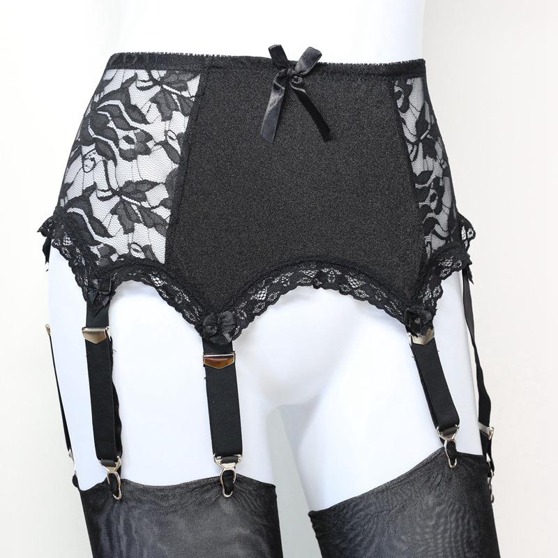 6 Strap Wide Vintage Suspender Belt For Woman Plus Size Black Lace Panel Garter Belt Stockings Lenceria ,Bridal Lingerie