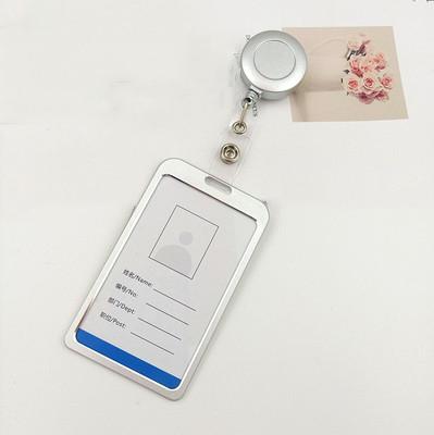 1 Set Aluminum Alloy Card Holder with ABS Retractable Badge Reel Pull ID Card Badge Holder Nurse Badge Lanyards School Supplies