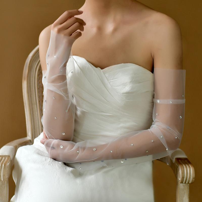 Elegant Long Arm Sleeve Detachable White Mesh Bridal Wedding Dress Tulle Gloves Party Decoration Fingerless Gloves