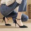 French Hollow High Heels Women's Beautiful Black New One-word Buckle Strap Stiletto Sandals Temperament Single Shoes Are Not Tired