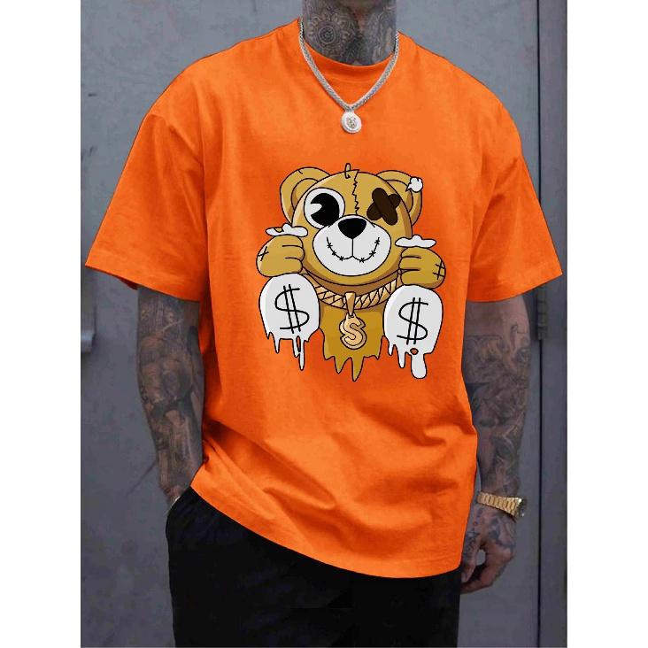 Men's Oversize T-shirt Cartoon Printed Top Short Sleeve Casual O-neck Clothing for Man