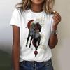New Vintage Women Summer Cartoon Horse Print T-Shirt Oversized Women's Trending Clothing Fashion Short Sleeve Shirt Crew Top