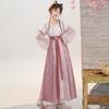 Traditional Tang Dynasty Style Hanfu Set: Printed Beizi Top Round Neck Shirt Waist-High Eight-Panel Skirt