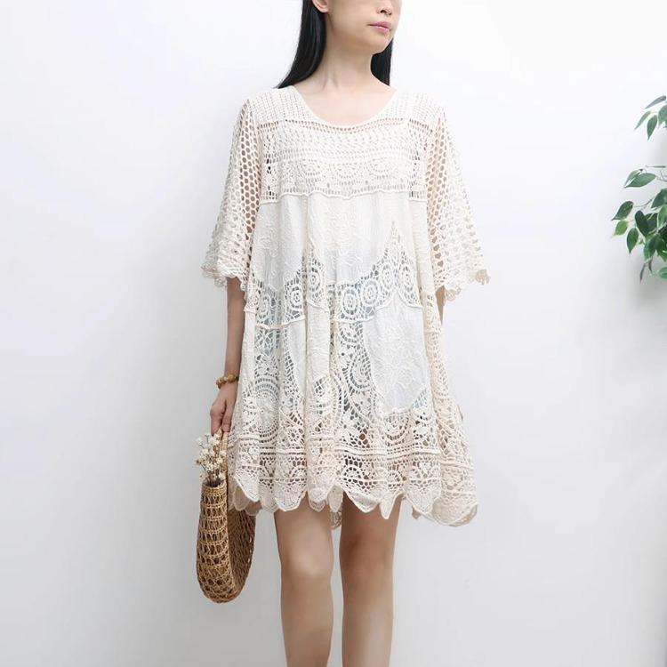 New Summer Lace Knitted Dress Women Casual Basic Loose Dresses Fashion