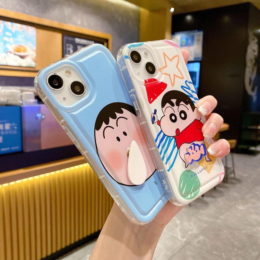 IPhone 16 Crayon Shin-chan Drehbarer Ah Dai Rotz Airbag Weiche Hülle mit Fotorahmen für Apple 12